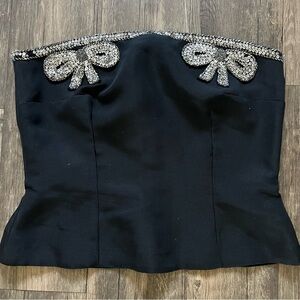 Women’s Strapless Bandana Embellish Sequin Trim Black Corset Top Party Fitted L